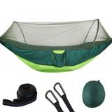 Camping Hammock with Mosquito Net Parachute Fabric Camping Hammock Portable Nylon Hammock Double Single Hammocks for Backpacking Camping Travel 114 (L) X 55 (W) Dark Green