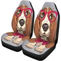 ZHANZZK Set of 2 Car Seat Covers Brown Portrait of Puppy Basset Hound in Glasses Bow Universal Auto Front Seats Protector Fits for Car SUV Sedan Truck