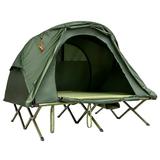 Patiojoy 2-Person Folding Camping Tent Cot Outdoor Elevated Tent w/External Cover Green