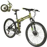 26 in Full Suspension Folding Mountain Bike 21 Speed Folding Bike Bicycle Men or Women for Afult Green