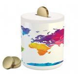 Map Piggy Bank Low Poly Style Illustration of World Map Mosaic with Graded Rainbow Colors Ceramic Coin Bank Money Box for Cash Saving 3.6 X 3.2 Multicolor by Ambesonne
