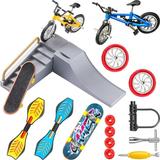 YINYUE 17 Pieces Finger Skateboard Ramp Set Skate Park Kit Ramp Parts Set Mini Finger Toys Set Finger Bike Skate Park Kit with Replacement Wheels and Tools for Kids Party Favor (Retro Color)