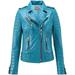 SkinOutfit Women s Motorcycle Leather Jacket Genuine Lambskin CafÃ© Racer Biker Outerwear XXL Turquoise Blue