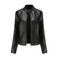 Odeerbi Jackets for Women 2024 Slim Leather Stand Collar Zip Motorcycle Suit Belt Coat Jacket Tops Black
