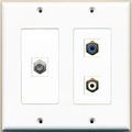 RiteAV - 1 Port RCA White 1 Port RCA Blue 1 Port Coax Cable TV- F-Type - 2 Gang Wall Plate