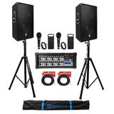 (2) Rockville RSG12.4 12â€� 3-Way 1000w DJ PA Speakers+Powered Mixer+Mics+Stands