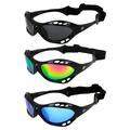 3 Pairs Birdz Seahawk Padded Polarized Sunglasses w/Strap Water Sports Surfing Kayaking Jetski Black Frame w/Smoke Pink & Green Mirror Lenses