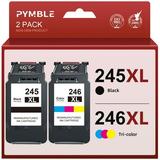 245XL Ink Cartridges for Canon ink 245 and 246 for Canon 245 246 Ink Cartridges 243 244 for Canon PIXMA MG2522 TS3122 MX492 MX490 TR4500 TR4520 TS3322 Printer (2-Pack Black Tri-Color)