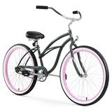 Firmstrong Urban Lady Single Speed 26 Beach Cruiser Womens Bicycle Army Green w/ Pink Rims