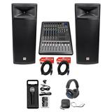 (2) Rockville SPGN258 Dual 15â€� 8-Ohm DJ PA Speakers+Powered Mixer+Mic+Headphones