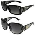 Rodeo Queen 2 Pairs of Studded Sunglasses for Women Cowgirl Black Frame w/ Metal Accent Piece Bling Rhinestones & Smoke Gradient Lenses