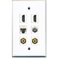 RiteAV - 2 HDMI 2 Port RCA Yellow 1 Port Coax Cable TV- F-Type 1 Port Cat5e Ethernet White Wall Plate