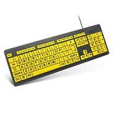 Large Print Computer Keyboard high Contrast Yellow Keys Large Print Letters Ideal for The Visually impaired USB Wired Keyboard