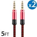 2x 3.5Mm Male To Male Audio Cable by FREEDOMTECH 5FT Universal Auxiliary Cord 3.5mm Male to Male Round Braided Audio Aux Cable w/Aluminum Connector for iPods iPhone iPads Galaxy Home Car Stereos