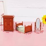 MageCrux 1:12 Dollhouse Miniature Furniture Bedroom Set Bed Dresser Mirror Cabinet Model