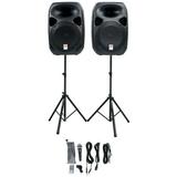 Rockville RPG122K 12 Portable PA System 2 Powered Speakers Bluetooth+Mic+Stands