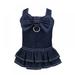 GOODLY Dog Denim LZA Bow Tie Dress with Harness D-Ring Puppy Pet Clothes Outfit Shirt Costume for Small Dogs Cat Apparel