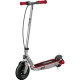 Razor Black Label E100 Electric Scooter â€“ Silver/Red up to 10 mph 8 Pneumatic Front Tire for Kids Ages 8+