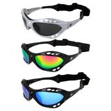 3 Pairs Birdz Seahawk Padded Polarized Sunglasses w/Strap Water Sports Surfing Kayaking Jetski Silver Frame w/Smoke Lens & Black Frame w/ Pink & Green Mirror Lenses