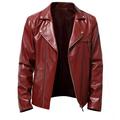 TIHLMK Jackets for Men Vintage Stand Collar Deals Clearance Men s Leather Plus Fleece Jacket Motorcycle Jacket Warm Leather Jacket Red