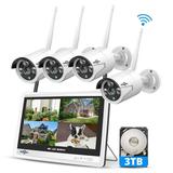 Hiseeu 3MP Security Camera System with 12.1 Monitor 3TB Hard Drive 4Pcs Security Cameras Wireless Wifi for Recording and Remote View Home Security Camera System (Supports Only 2.4Ghz Wi-Fi)