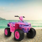 Ride on Car Toys 12V Battery Operated Ride On Cars with 2 Speeds LED Light and MP3 Player Electric Car for Boys Girls Pink LJ1519