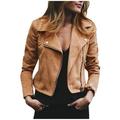 Women Cropped Faux Suede Jackets Plus Size Fashion Motorcycle Bike Coat Long Sleeve Casual Zip up Outerwear Streetwear