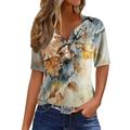 Dorkasm Going Out Tops Button Down Shirts for Women Short Sleeve Tie Dye Casual Tunic Tops for Women 2024 V Neck Women Blouse Khaki S