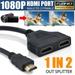 HDMI Splitter Cable Male 1080P to Dual HDMI Female 1 to 2 Way HDMI Splitter Adapter Cable for HDTV HD LED LCD TV Support Two TVs at The Same Time Black