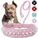 Fovien Dog Collar with Leash Durable Rivet PU Leather Dog Collars for Pit Bull Spiked Studded for Small Medium Large Dog