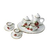 Spftem Mini Porcelain Tea Set for Kids - Ceramic Pretend Play Set - Miniature Saucers Cups Teapot- Holiday Birthday Gift for Boys and Girls Ages 8+