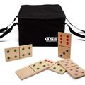 GSE Games & Sports Expert 7 x3.5 28 Pieces Multi-Color Dots Giant Wooden Dominoes Tile Game Set with Carry Bag. Family Dominoes Game Set for Outdoor Lawn Yard Games (Meidum)