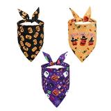 QISIWOLE Dog Halloween Bandana 3 Pack Reversible Bandanas Scarfs Triangle Bibs for Small Medium Large Dogs Cats Pet Pumpkin Ghost Witch Bat Pattern