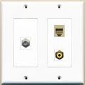 RiteAV - 1 Port RCA Yellow 1 Port Coax Cable TV- F-Type 1 Port Phone RJ11 RJ12 Beige - 2 Gang Wall Plate