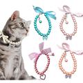 Walbest Cat Pearl Collars Pet Pearl Necklace Crystal Bling Rhinestones Pearls Charms Dog Collar for Small Dogs Cats Wedding Birthday Party