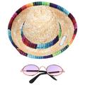 Frcolor Dog Hat Cat Straw Sombrero Costume Cap Pet Mexican Puppy Summer Chain Collar Mini Sunglasses Headwear Outfits