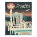 Seattle Washington Retro Skyline Chromatic Series (1000 Piece Puzzle Size 19x27 Challenging Jigsaw Puzzle for Adults and Family Made in USA)