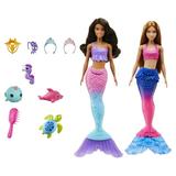 Barbie Mermaid Dolls Set of 2 with Colorful Tails and Styling Accessories Plus 4 Ocean Pets