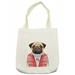 Pug Tote Bag Red Vest and Christmas Sweater on a Dog Hand Drawn Animal Fun Image Cloth Linen Reusable Bag for Shopping Books Beach and More 16.5 X 14 Cream by Ambesonne