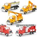 Happy Date Diecast Engineering Construction Vehicles Dump Truck Digger Mixer Truck Scale Metal Collectible Model Cars Pull Back Car Toys with Opening Doors for Boys and Girls