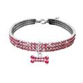 YUEHAO Cute Mini Pet Dog Bling Rhinestone Chocker Collars Fancy Dog Necklace 3 Row Rhinestone Stretch Pink