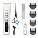 PETTEQ Premium Dog Clippers 2-Speed Turbo Cordless Pet Grooming Kit - Professional Rechargeable Quiet Clippers & Cushioned Stainless Steel Round-Head Scissors and Comb for Small Medium & Large Pets