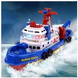 Yirtree Police Patrol Boat Building Kit; Cool Police Toy for Kids Kids Music Light Water Spray Electric Marine Rescue Fire Boat Model Education Toy