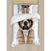 Ambesonne Bulldog Duvet Cover Set Puppy in a down Vest Twin Pale Brown Pale Blue