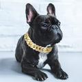 Walbest Gold Chain Dog Collar Pitbull Collar Necklace Link Chain Collar for Small Medium Dog Puppy Jewelry Costume Accessories for Teddy French Bulldog Adjustable 14.17 - 16.54