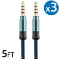 3x 3.5Mm Male To Male Audio Cable by FREEDOMTECH 5FT Universal Auxiliary Cord 3.5mm Male to Male Round Braided Audio Aux Cable w/Aluminum Connector for iPods iPhone iPads Galaxy Home Car Stereos