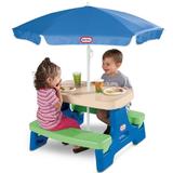 Little Tikes Easy Store Jr. Picnic Table with Umbrella Blue & Green - Play Table with Umbrella. Seats up to 4 kids