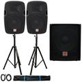 (2) Rockville SPGN128 12 Passive 1200W 8-Ohm DJ PA Speakers+Passive Sub+Stands