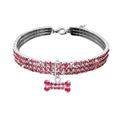 yuehao cute mini pet dog bling rhinestone chocker collars fancy dog necklace 3 row rhinestone stretch pink