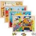 Wooden Jigsaw Puzzles For Kids Ages 3-8 4 Packs 24 Pieces Animal Sea World Engineering Vehicle Fun Educational Toys Games For Toddlers